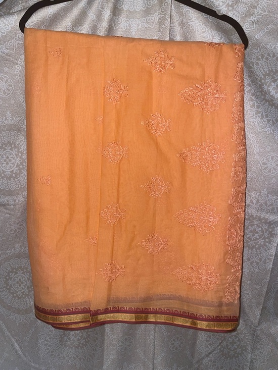 Dresses & Skirts - Peach Orange Cotton Saree silk trim